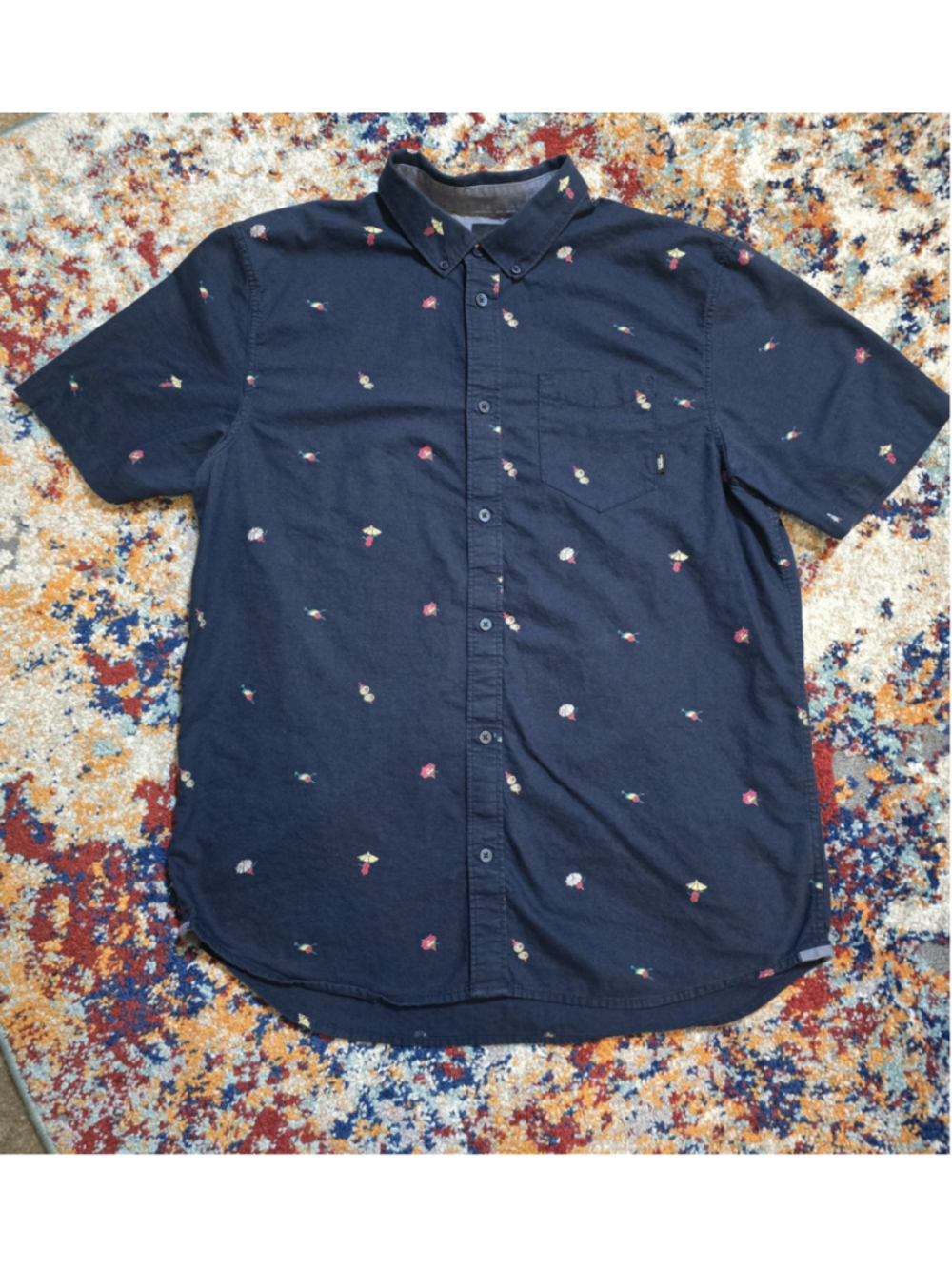 Vans Houser Classic Fit Short Sleeve Button Down Navy Blue Martini Olive Shirt L